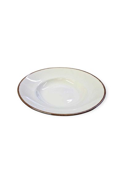 Matar Endüstriyel Mutfak Ekipmanları Porcelain Cream Color Brown Mesh Pasta Plate 27cm
