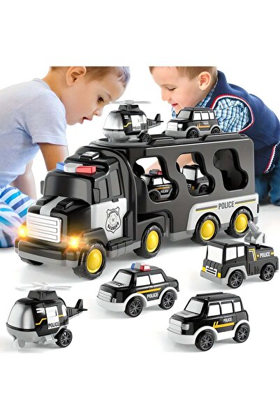 LIXADA شاحنة شرطة كبيرة مع 4 سيارات لعب صغيرة للأطفال