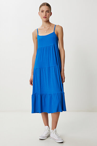 Lovelyİstanbul Κρεμαστό Πλεκτό Φόρεμα με Πλισέ LUB0169 ΣΚΟΥΡΟ ΜΠΛΕ