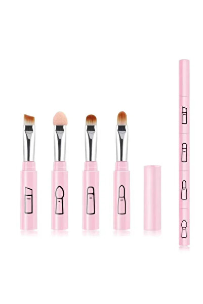 choice2 مجموعة فرش مكياج متعددة الوظائف 4 في 1 باللون الوردي، أداة مكياج قابلة للفصل، فرشاة ظلال عيون وشفاه