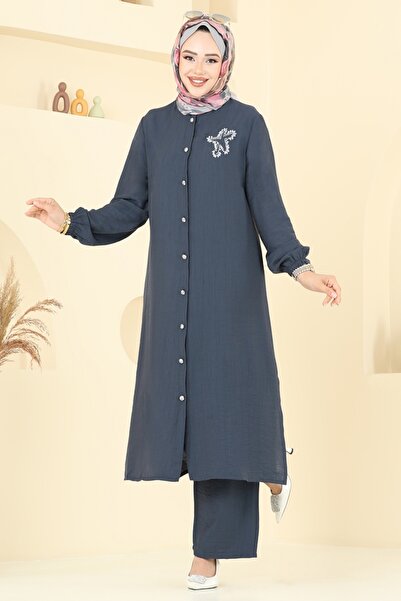 ModaMerve Star Detailed Hijab Suit 449Dvl817-Ms Smoked
