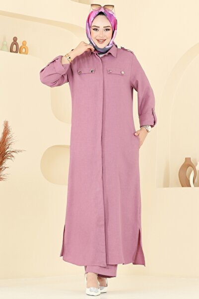 ModaMerve Aksesuar Düğmeli Sofia Takım 23017UKB139-MS Gül Kurusu