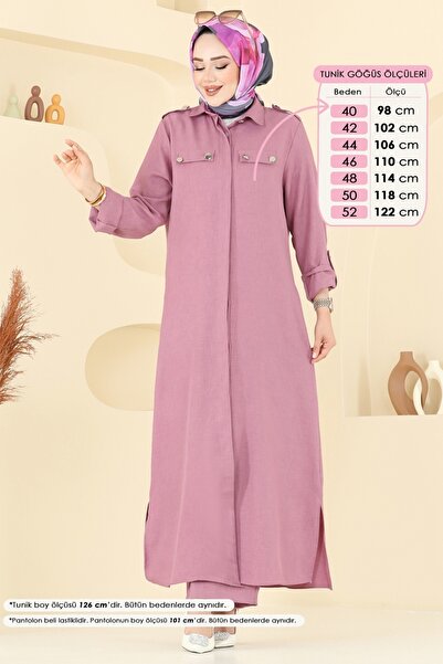 ModaMerve Aksesuar Düğmeli Sofia Takım 23017UKB139-MS Gül Kurusu