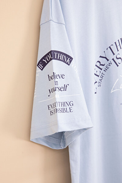 Cansın Mini Μπλε λαιμόκοψη με λεπτομέρεια γραφής για αγόρι μπλουζάκι 20902