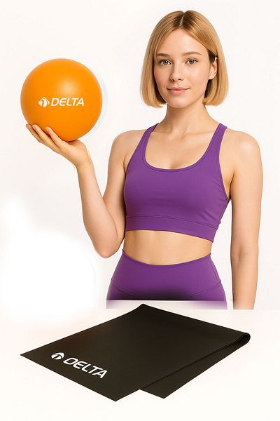 Delta Mini Pilates Set Σετ 2 Pilates Balance Ball 20 cm, 120 x 15 cm Pilates Band Πορτοκαλί-Μαύρο