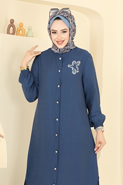 ModaMerve Yıldız Detaylı Tesettür Takım 449DVL817-MS İndigo