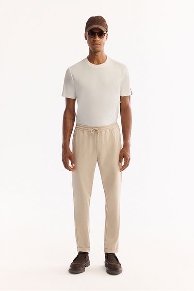 Avva Men's Beige Relaxed Fit Side Pockets Elastic Waist Lace up Double Leg Jogger Pants E003000