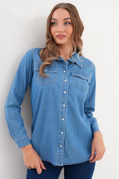 ŞİMAL Women's Double Pocket Detailed Denim Shirt 255128 -