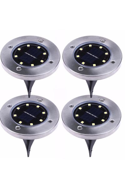 Expres Set of 4 Solar Powered Lamps, Spot Type with 8 LEDs, Express, for Garden, Stainless Steel