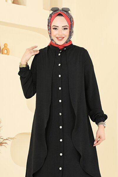 ModaMerve Önden Düğmeli Aerobin Takım 425DVL817-MS Siyah