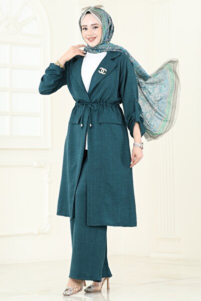 ModaMerve Kruvaze Yaka Tesettür Takım 2584MP806-MS Petrol