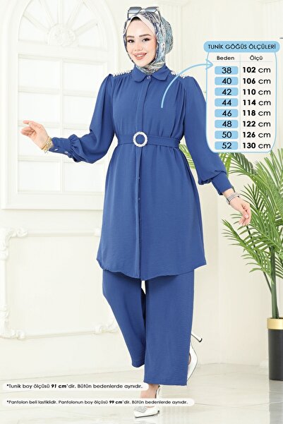 ModaMerve Omzu Taşlı Tesettür Takım 1470MP806-MS İndigo