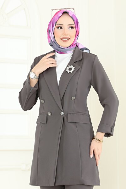 ModaMerve Blazer Ceketli Tesettür Takım 380MP806-MS Antrasit