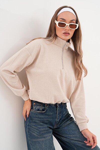 ŞİMAL Women's Collar Zipper Detailed Thessaloniki Knitted Sweatshirt 255059 -