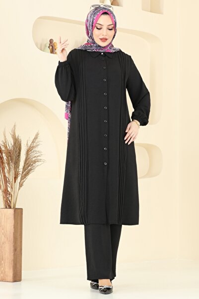 ModaMerve Önden Düğmeli Tesettür Takım 2019MEY846-MS Siyah
