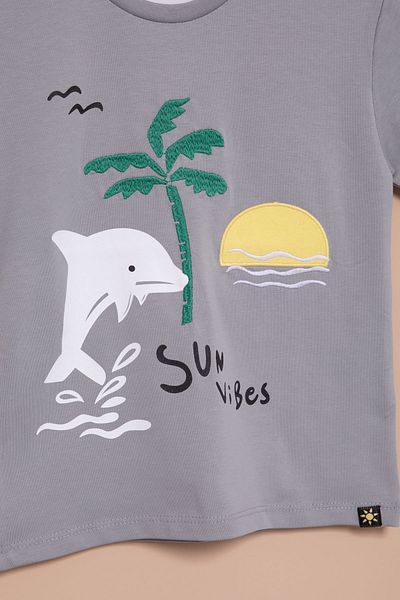 Cansın Mini Smoked Fish Printed Embroidered Baby Boy Crew Neck T-Shirt 20947