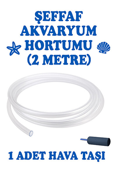 MDİZMİR 2 Metre Şefaf Akvaryum Hortumu + 1 Adet Hava Taşı ( Karışık Renkli )