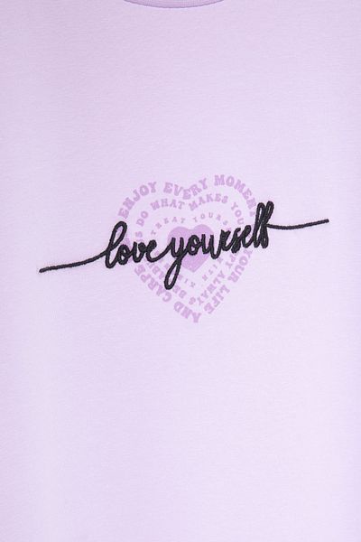 Cansın Mini Lilac Back Heart Printed Text Girl's Crew Neck T-Shirt 20971
