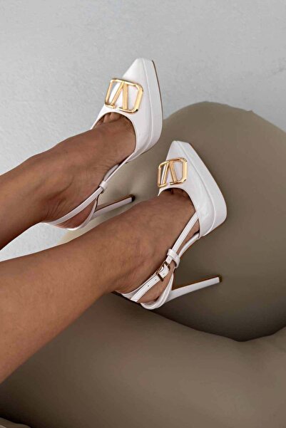 AYAKKABI PRENSİ Lena V Detailní BÍLÁ lakovaná kůže