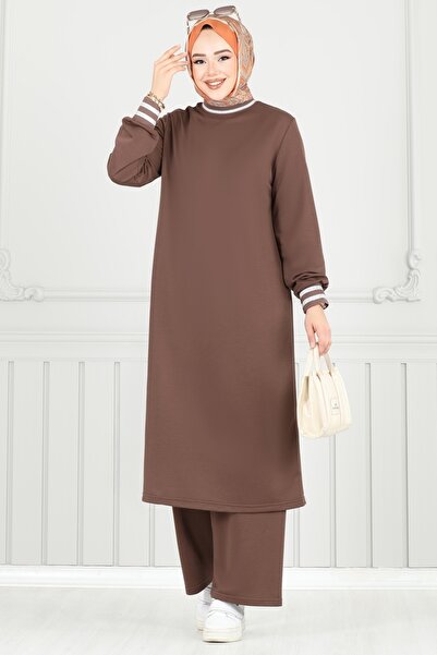 ModaMerve Garni Glitter Hijab Set Pl9148-Ms Brown