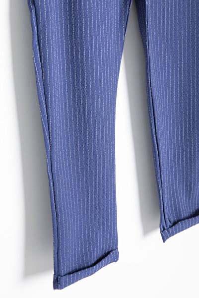 Cansın Mini Mavi Erkek Çocuk Çizgili Duble Paça Gofre Kumaş Pantolon 21051