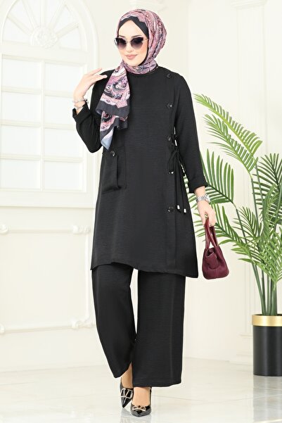 ModaMerve Yandan Düğmeli Takım 3402MP806-MS Siyah