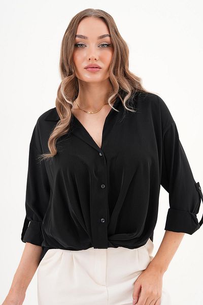 ŞİMAL Women's Front Knot Detailed Satin Shirt 255232 -