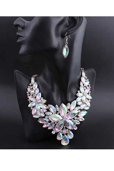 BirYıldızOl Crystal Stone Design Jewelry Set Crystal Choker Earring Set