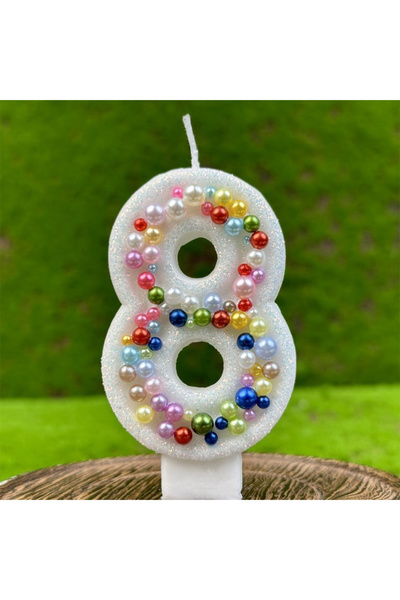 L&Wen شموع الكيك رقم 8، 7 سم، شمعة رقم من الخرز الملون لأعياد الميلاد والاحتف...