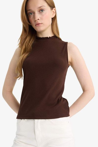 DeFacto Slim Fit Tight Half Turtleneck Ribbed Camisole Sleeveless Tunic G0050Ax25Hs
