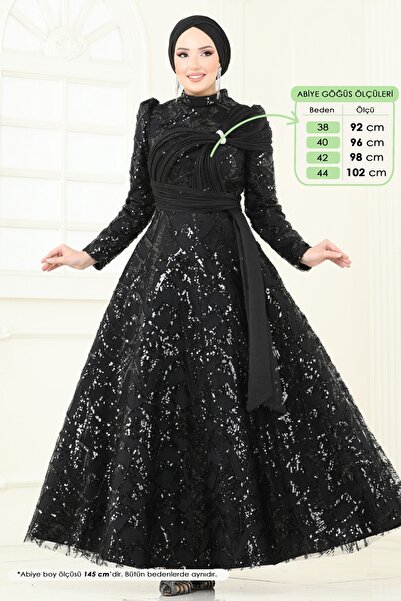 ModaMerve SUAL Taş Detay Abiye 5099D170-MS Siyah