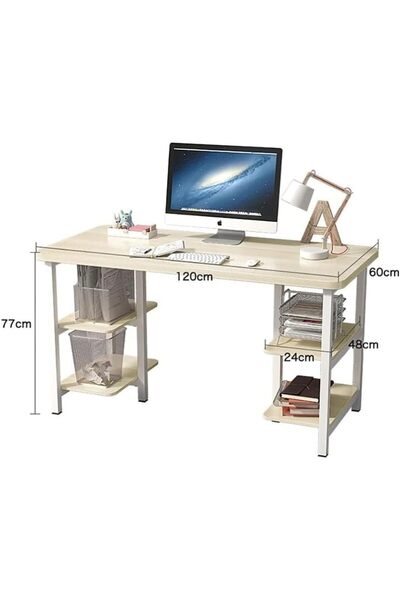 AGD Multi-Purpose Computer Desk with Open Storage Shelves on Both Sides, 120x60x72 cm, Beige color from