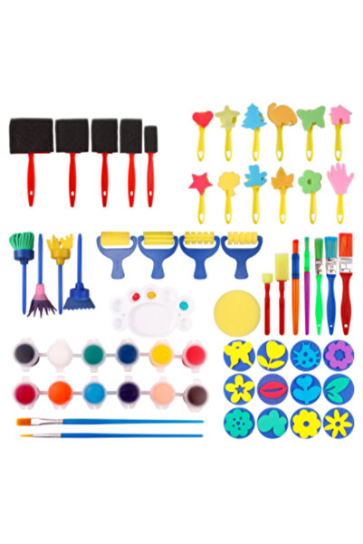 KidLe مجموعة إسفنجة الرسم للأطفال مكونة من 60 قطعة وفرشاة إسفنجية وختم وألوان...