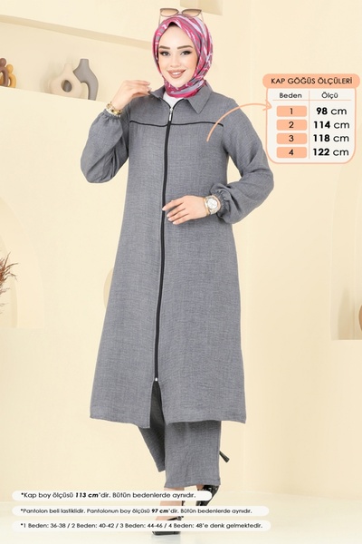 ModaMerve Front Zipper Suit 818Ozn1046-Ms Anthracite
