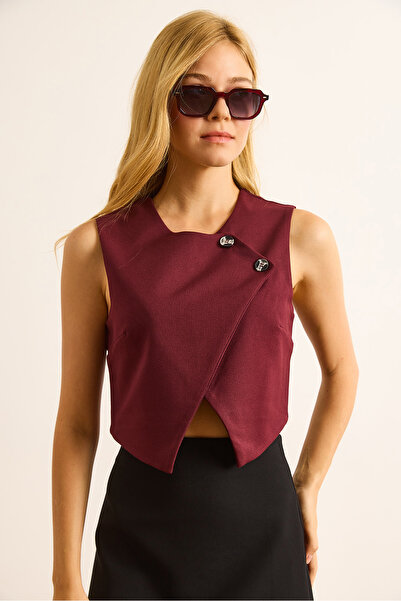 Olalook Γυναικείο μπορντό φανελάκι με λεπτομέρεια με διπλό στήθος YLK-19000083