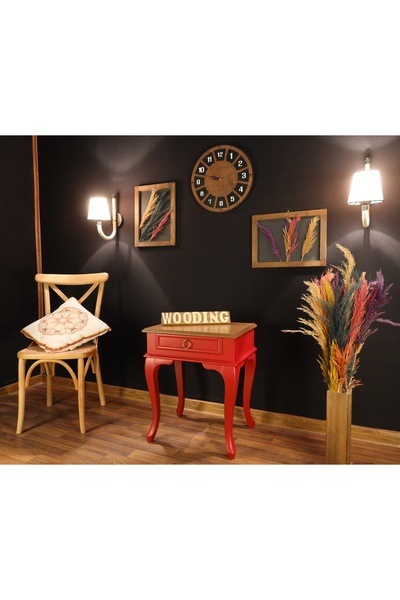 Wooding Mobilya Çekmeceli Masif Kırmızı Natürel Komodin - Yan Sehpa