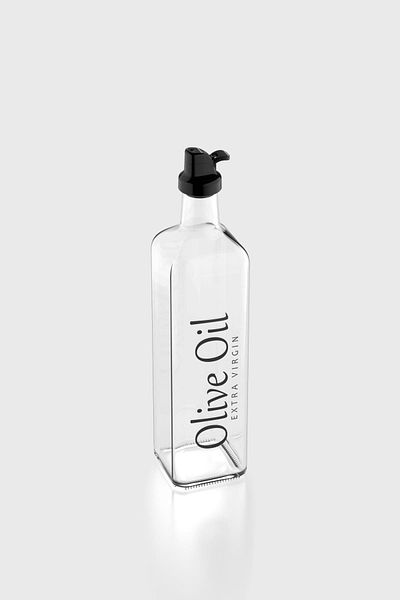 Renga Oslo Text Patterned 750 ml Glass Oil Bottle with Black Lid 152003