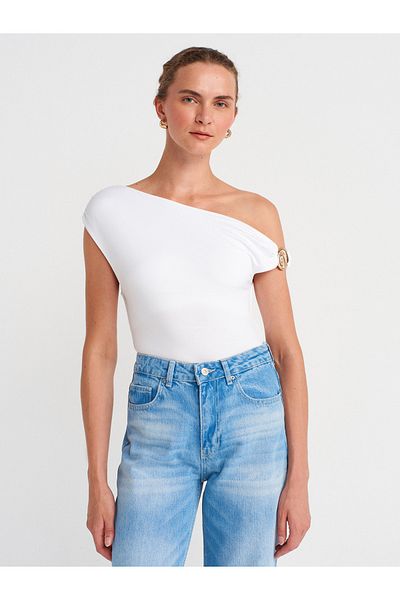 Dilvin 31940 Asymmetric Cut Top-White
