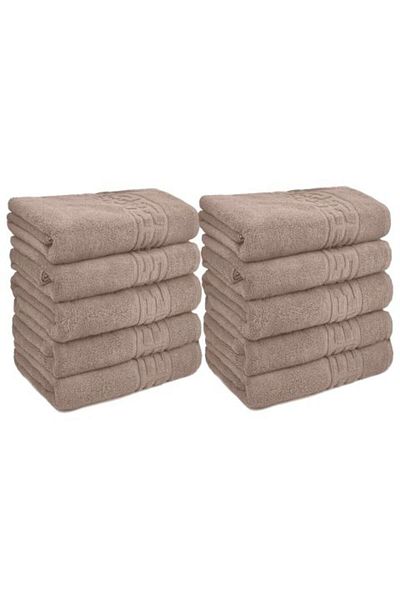 Ralex 10 Luxury Bath Towels 70 x 140 cm, 100% Cotton, Greek Border, Beige