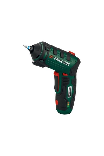 OEM Cordless Screwdriver Parkside with Accessories (26 Bits) PSSA 4 B2, Rotating Handle for Rod or Pisto
