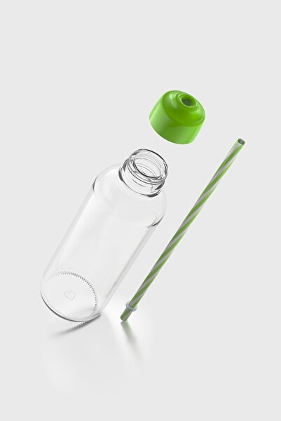 Renga Felix 450 ml Glass Bottle with Straw 181010 Green