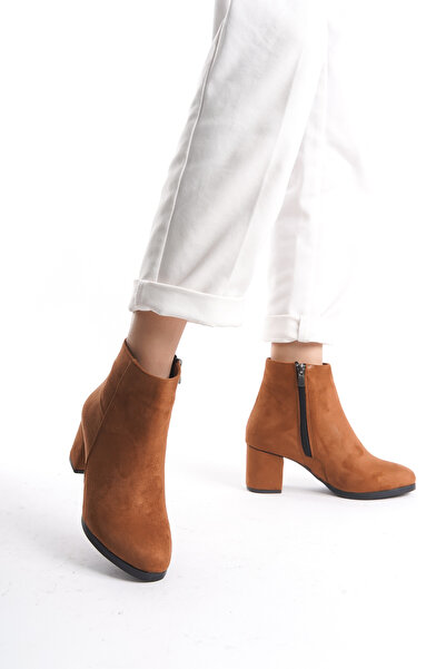 LUPİN SHOES Kadın Rohana Taba Süet Topuklu Kısa Bot