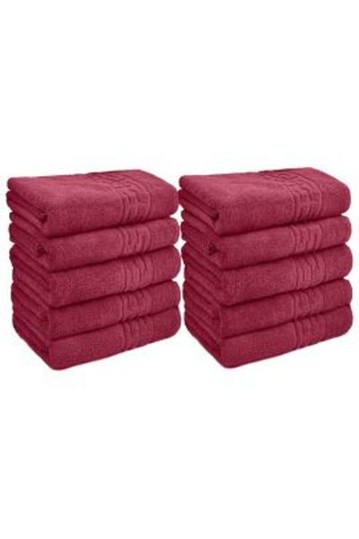 Ralex Pack of 10 Red Face Towels 50 x 90 cm 100% Cotton, Greek Border, 500 g/m²