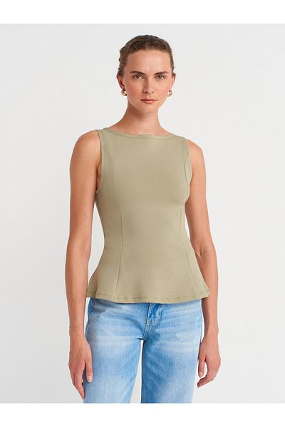 Dilvin 21001 Boat Neck Peplum Top-Çağla