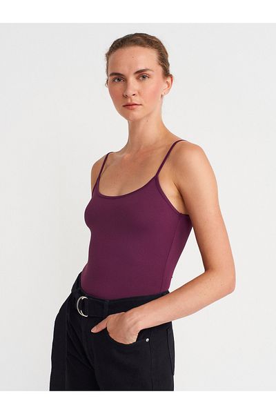 Dilvin 20901 Thin Strap Polyamide Top-Purple