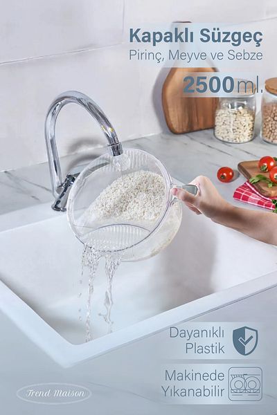 Trend Maison Transparent Unbreakable Lid Vegetable Fruit Rice Strainer Gray