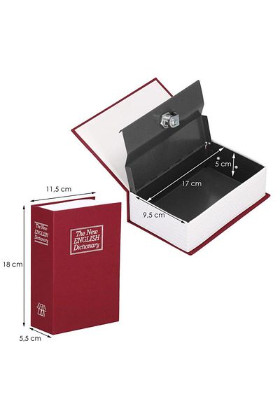 SERSIMO Safe deposit box, metal box with key, portable, book type, Dictionary, brown, 18×11.5×5.5 cm