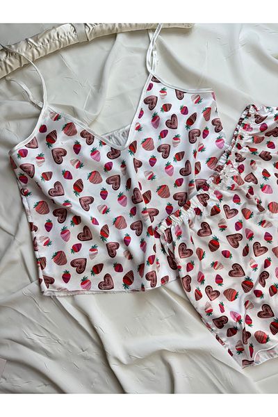 ROZENİN LINGERIE Adjustable Strap Satin Pajama Set