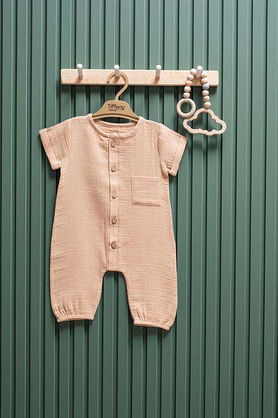 Tiffany Summer Muslin Long Jumpsuit Short Sleeve 6 24 Months 100% Cotton