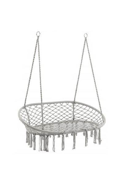 SERSIMO Double hanging swing chair for home or garden, Sersimo, with fringes, gray